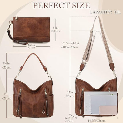 Chase Chic Hobo Bag for Women, PU Ladies Purse Handbags Trendy Crossbody Shoulder Bucket Bag for Work,Travel