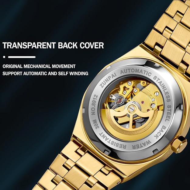 senstone Automatic Watches for Men Mechanical Movement Tourbillon Self-Winding Transparent Skeleton Fashion Gift Business Dress Wristwatch with Waterproof 41mm Luminous Dial Stainless Steel Band