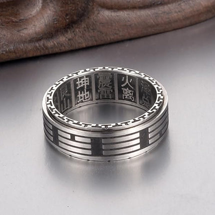 ALEXTINA Men's 8MM Stainless Steel Yin Yang Spinner Ring Ba Gua Feng Shui Eight Trigrams Signet Band