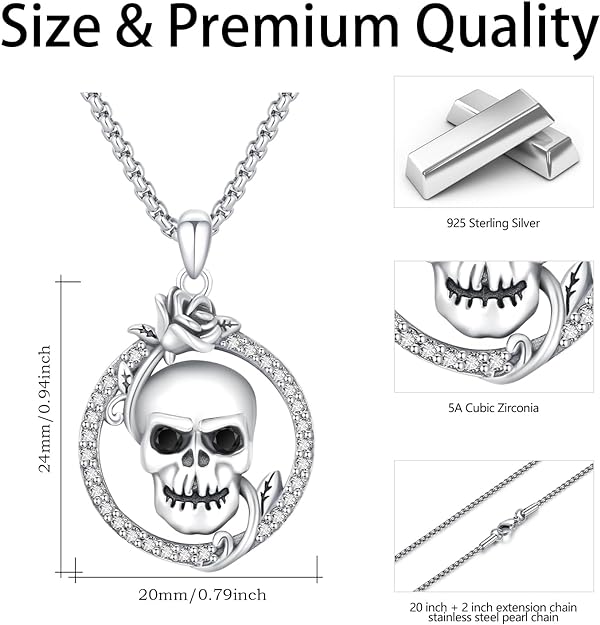 Skull/God Zeus/Raphael Necklace 925 Sterling Silver Goth Punk Skull Locket Necklace That Holds Pictures,Greek Myths Greek Amulet Jewelry Birthday Gift for Men Boys