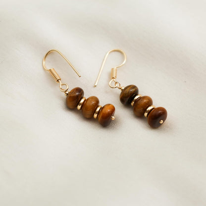 Gempires Natural Tiger Eye 8 mm Roundelle Beads Earring, Crystal Healing Beads, Dangle Drop Earring For Women