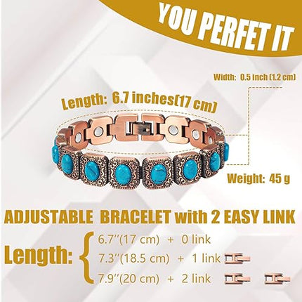 MagVIVACE Copper Bracelet for Women and Joint, Turquoise Magnetic Bracelets with Magnets, Mother's Day Jewelry Gifts