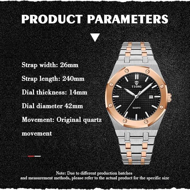 Tiong Mens Watches Chronograph Stainless Steel Waterproof Date Analog Quartz Watch Business Casual Fashion Wrist Watches for Men