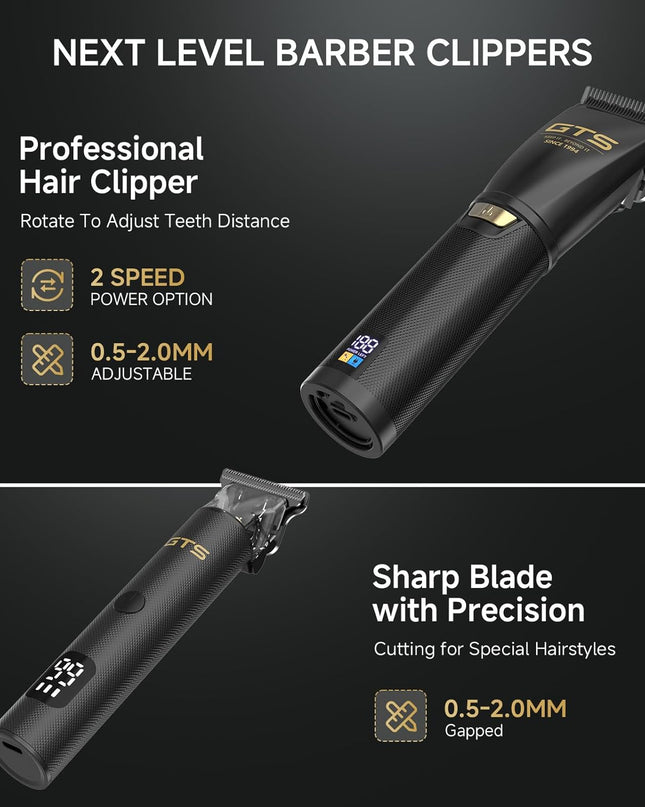 GTSPRO Hair Clippers for Men Professional, Cordless Clippers for Hair Cutting, Mens Hair Clippers and Trimmer Kit for Barber with LED Display 15 Guide Combs