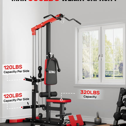 LS01 LAT Pulldown Machine, LAT Row Cable Machine with AB Crunch, LAT Tower with Cable Row Attachments, 3 in 1 Pulley Stations for Home Gym