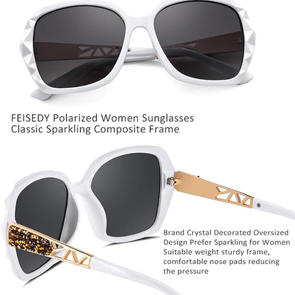 FEISEDY Polarized Women Square Sunglasses Sparkling Composite Shiny Frame B2289