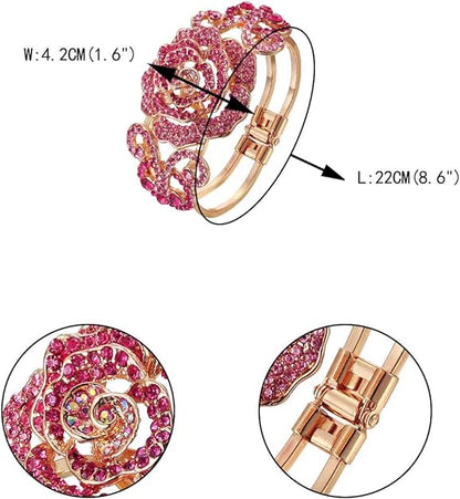 EVER FAITH Women's Austrian Crystal Bridal Rose Flower Insect Butterfly Bangle Bracelet for Prom