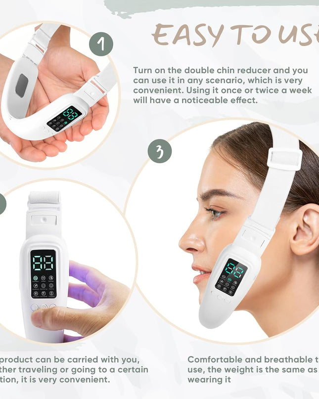 V-Face Electric Double Chin Device with 8 Modes & 15 Gear Adjustable Intensities - Intelligent V-Face Machine for Contouring Double Chin - White
