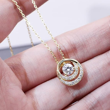 0.5 Ct Moissanite Necklace For Women S925 Sterling Silver Yellow Gold Plated Pendant Necklace DF VVS Color Moisanite Diamond Necklace Jewelry Gift for Girl Chain 16+2 In