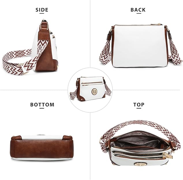 Dasein Crossbody Purses for Women Trendy Multi Pockets Shoulder Bag Medium Handbags with Guitar Strap