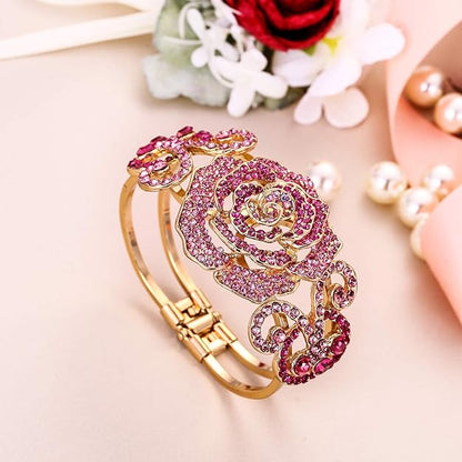 EVER FAITH Women's Austrian Crystal Bridal Rose Flower Insect Butterfly Bangle Bracelet for Prom