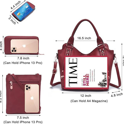 Soperwillton Purses for Women Large Shoulder Handbag Tote PU Leather Hobo Crossbody Bag Ladies Wallet Set 4pcs