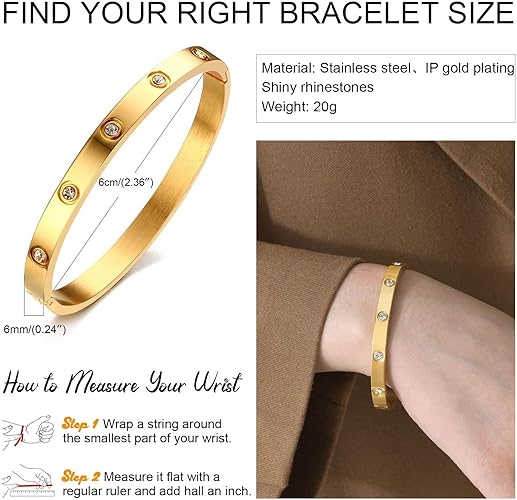 Gold Bracelets for Women - 2Pcs 18K Gold Plated Love Cubic Zirconia Bangle