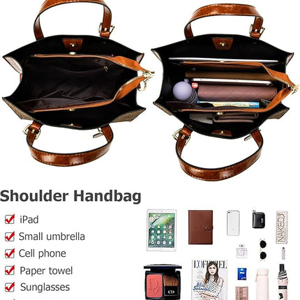 KingTo Women's Crocodile Pattern Satchel Handbags Stylish Tote Handbags crocodile purses for women 3 Pcs Set