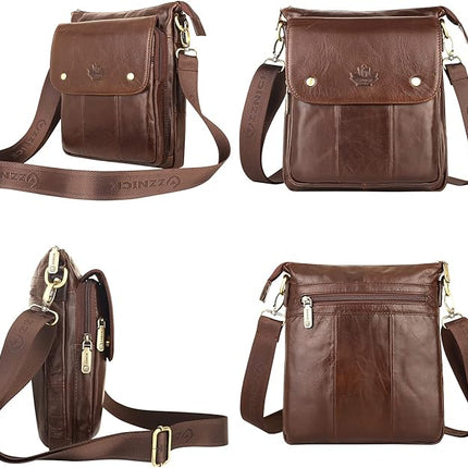 Genuine Leather Messenger Bag, Sling Bag Crossbody Shoulder Bags for Travel Work Business