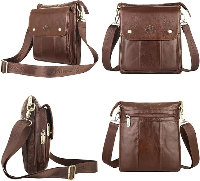 Genuine Leather Messenger Bag, Sling Bag Crossbody Shoulder Bags for Travel Work Business