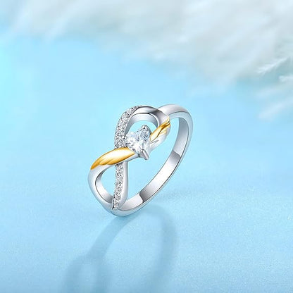 STARCHENIE Infinity Promise Ring 925 Sterling Silver Angel Wings Heart Ring for Women Size 5-10