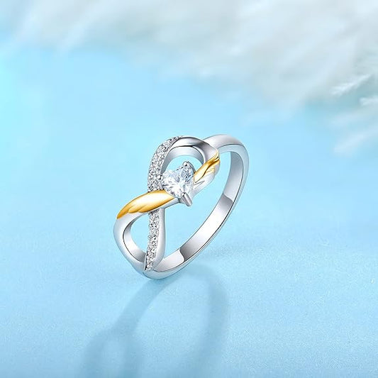 STARCHENIE Infinity Promise Ring 925 Sterling Silver Angel Wings Heart Ring for Women Size 5-10