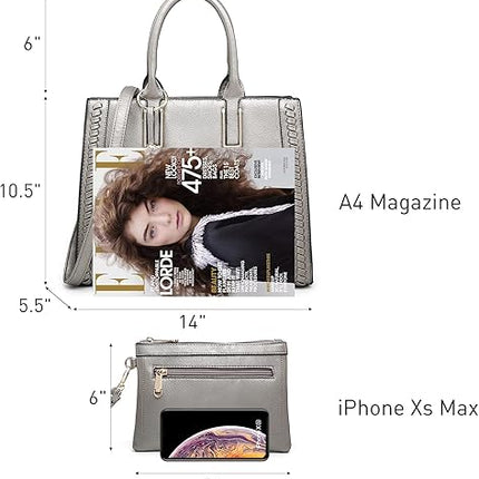 Dasein Purses Handbags for Women Satchel Vegan Leather Shoulder Bags Work Tote for Ladies with Matching Clutch