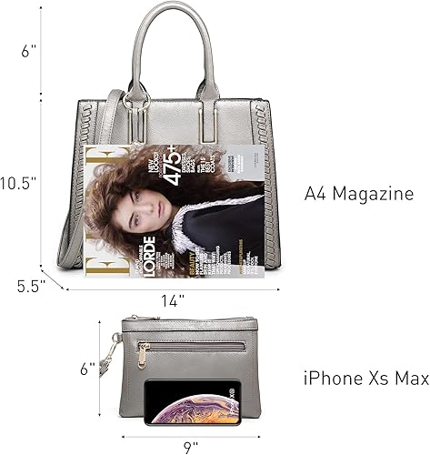 Dasein Purses Handbags for Women Satchel Vegan Leather Shoulder Bags Work Tote for Ladies with Matching Clutch