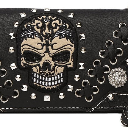 Sugar Skull Day of the Dead Punk Art Purse Removable Strap Women Satchel Handbag Shoulder Bag Wallet Set