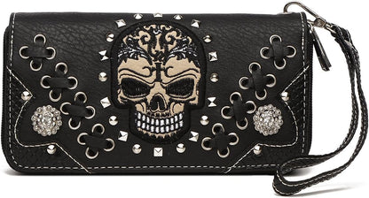 Sugar Skull Day of the Dead Punk Art Purse Removable Strap Women Satchel Handbag Shoulder Bag Wallet Set