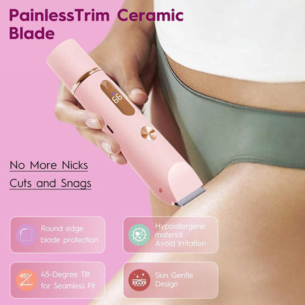 Bikini Trimmer for Women, 2-in-1 Electric Razor & Shaver, IPX7 Waterproof, Gentle Hair Removal for Pubic, Face, Legs, Underarms, Cordless Rechargeable with Ceramic Blades, Travel Friendly