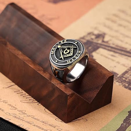 Titanium Steel Masonic Rings for Men - Master Mason Ring Freemason Ring Signet Jewelry Gift Gold Symbol Size 8-12