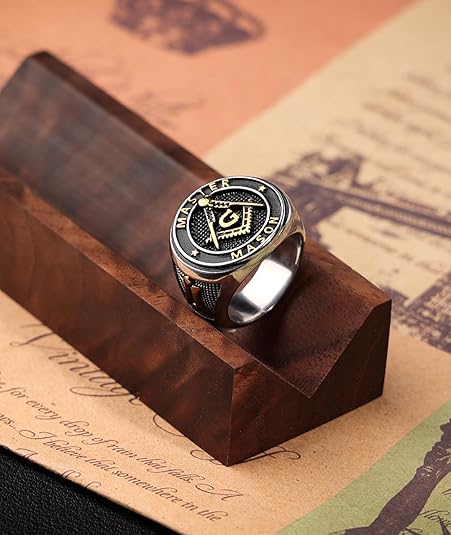 Titanium Steel Masonic Rings for Men - Master Mason Ring Freemason Ring Signet Jewelry Gift Gold Symbol Size 8-12
