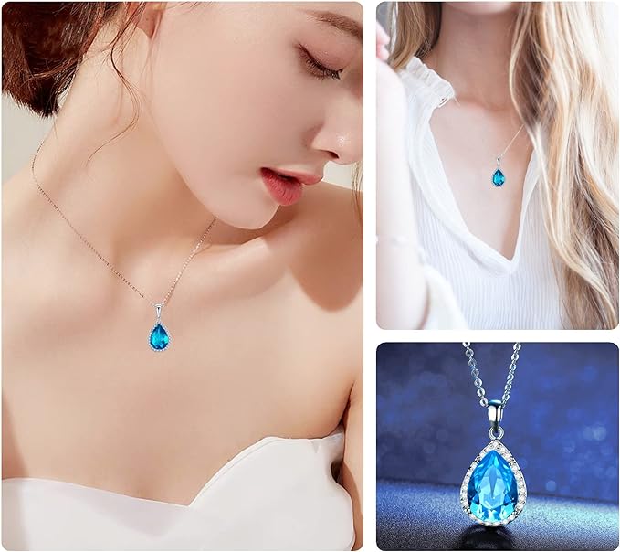 VONSSY Classic Oval Pendant Gemstone Necklace | Crystal Ruby Sapphire Waterdrop Birthstone Teardrop Emerald Necklace | 18K Platinum Gold Plated Chain | Jewelry Gift for Mother Wife Girlfriend