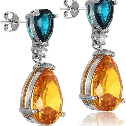 [RIZILIA CELEBOX] Teardrop Dangle Pierced Earrings with Pear Cut CZ in White Gold Plated, Celebrity inspired by Angelina Jolie