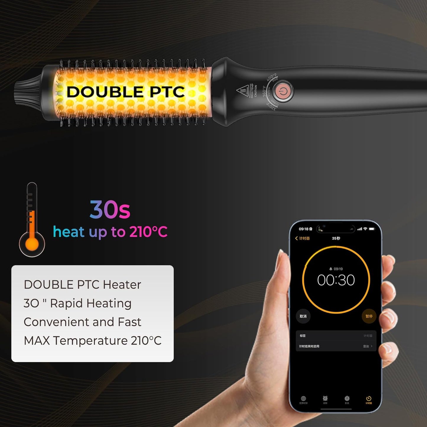 1.25 in Thermal Brush, Heated Round Brush Curling Iron Heated Ceramic Tourmaline Ionic Comb 110-240V Volum