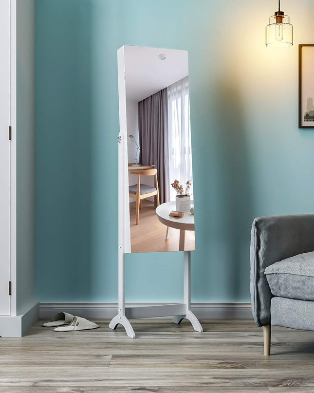 YITAHOME 2 in 1 Jewelry Cabinet with Full Length Mirror, Standing Large Capacity Jewelry Armoire Organizer with 2 Drawers, 3 Angle Adjustable, White