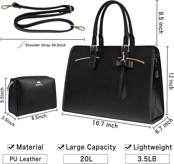 MATEIN Womens Briefcase, Large Waterproof PU Leather Work Laptop Tote Bag with USB Charging Port Casual Computer Shoulder Bag