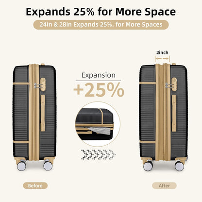 LARVENDER Luggage Sets 6 Piece with Duffel Bag, Expandable(Only 28 & 24") Hardside Luggage with Cosmetic Case 360° Spinner Wheels, Durable Luggage Set Clearance For Women Men, Black
