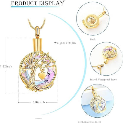 Hearbeingt Teardrop Urn Necklaces for Ashes Tree of Life Memorial Ashes Lockets, Cremation Jewelry Keepsake Pendant for Ashes for Women