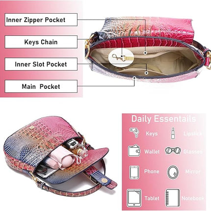 Leather Bags for Women Luxury Handbag Flap Purse Crocodile Pattern Crossbody Ladies Gradient Color Shoulder Bag