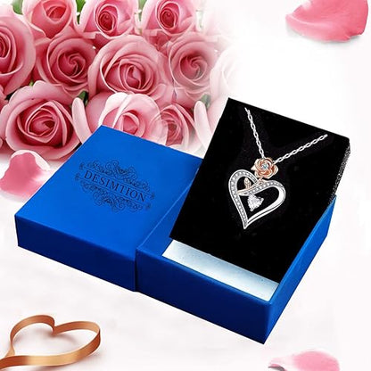 Desimtion Sterling Silver Heart Rose Necklaces for Women,Birthday Valentine's Day Jewelry Gifts for Her Girlfriend Wife Mom