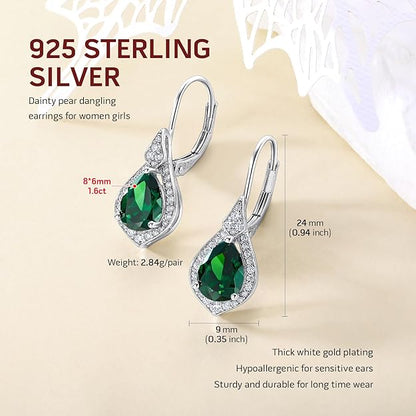 925 Sterling Silver Birthstone Dangle Earrings for Women Teen Girls-Dainty Cute 12 Month Cubic Zirconia Pear Dangle Drop Earrings Birthstone Jewelry