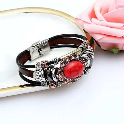 Leather Bracelets for Women Multilayer Bracelets for Women with Genuine Leather Layered Bracelets Boho/Bohemia Style Jewelry