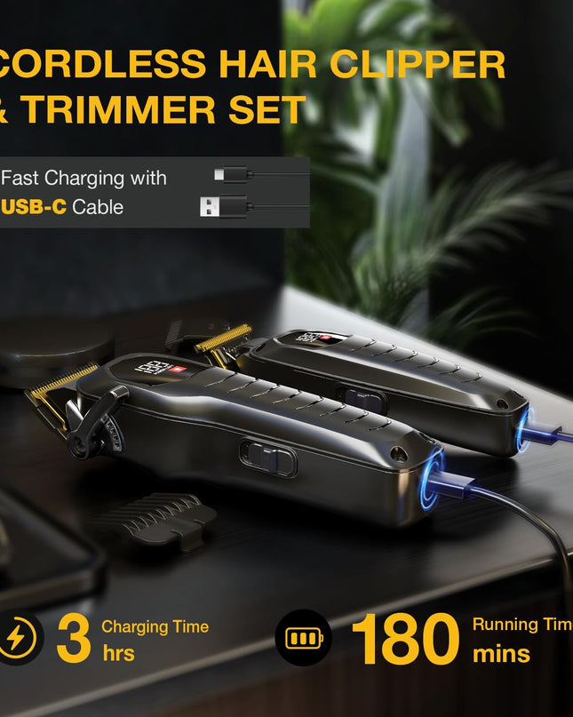 SUPRENT Cordless Hair Clippers for Men - Professional Hair Clipper & Trimmer Set, Wireless Hair Cutting Kit for Family, Rechargeable Cordless Hair & Beard Trimming Set for Men with LED Display (Black)