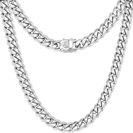 CaptainSteeL Miami Cuban Link Chain Necklace for Men ,316L Stainless Steel/Gold Plated 12MM Width 22" Length, Thick Chain for men Hip Hop Jewelry with Gift Box