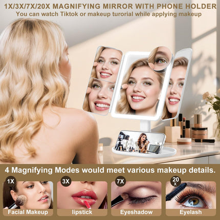 Makeup Mirror with Lights, 20X/7X/3X Magnifying Mirror with Light