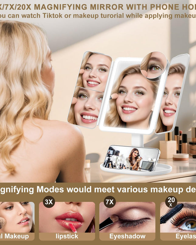 Makeup Mirror with Lights, 20X/7X/3X Magnifying Mirror with Light