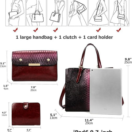 KingTo Women's Crocodile Pattern Satchel Handbags Stylish Tote Handbags crocodile purses for women 3 Pcs Set