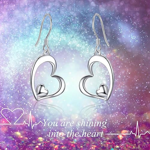 WINNICACA Heart Earrings for Women Sterling Silver Heart Dangle Drop Earrings Heart Jewely Heart Gifts for Birthday Anniversary Christmas Gifts