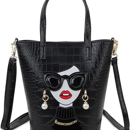Novelty 3D Lady Face Purse Top Handle Satchel Handbags Clutch Purse for Women Unique Shoulder Bags