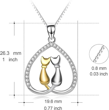 Cat Necklace 925 Sterling Silver Cat Lovers Jewelry Gifts for Women Girls 18"