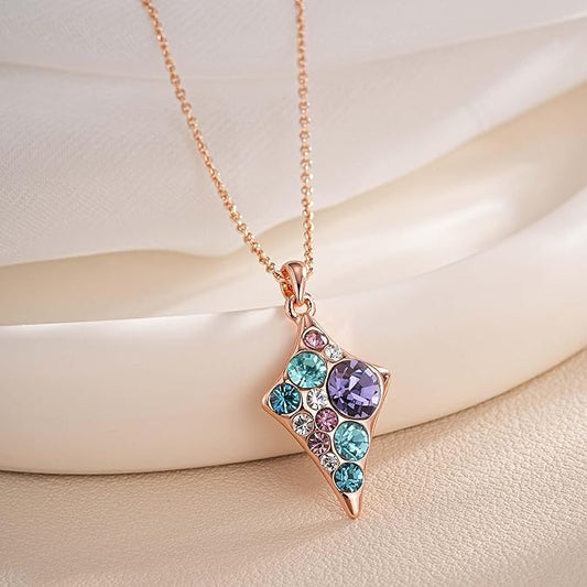 EVEVIC Dainty Multicolored Austrian Crystals Rhombus Pendant Necklaces for Women Fashion 14K Gold Plated Hypoallergenic Jewelry