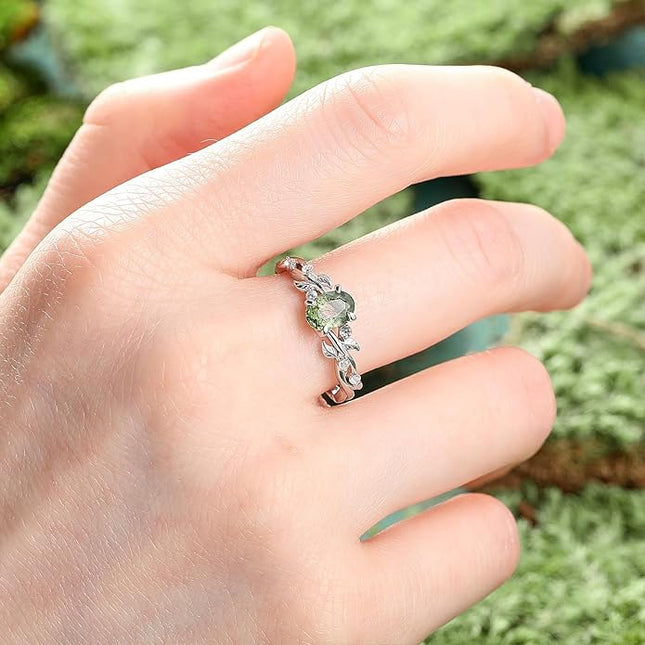 Engagement Rings for Women 925 Sterling Silver Oval Cut Moss Agate/Black Rutilated Quartz/Emerald Gemstone Wedding Rings Promise Ring Size 5-9